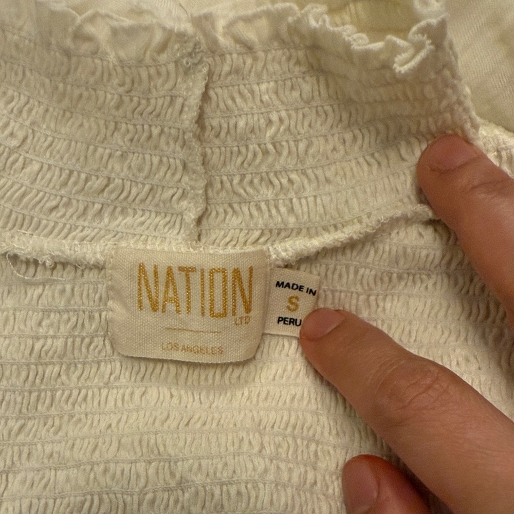 Nation Zahara Feme Mock Neck Cream‎ Long Sleeve Top with Ruffled Neck Size Small - Picture 8 of 11